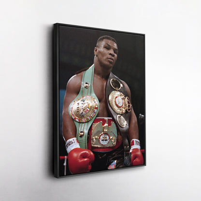 Mike Tyson with Belts Canvas Wall Art – Boxing Champion Home Decor