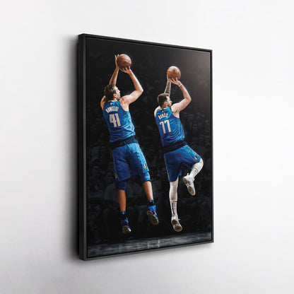 Luka Doncic and Dirk Nowitzki Canvas Art - Dallas Mavericks NBA Decor