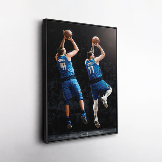 Luka Doncic and Dirk Nowitzki Canvas Art - Dallas Mavericks NBA Decor