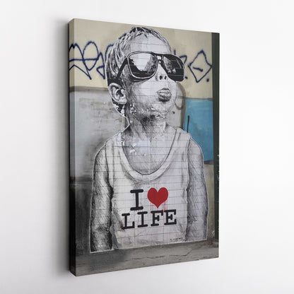Banksy 'I Love Life' Canvas Print - Framed Wall Art
