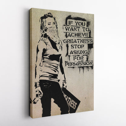 Banksy 'Girl with Quote' Canvas Print - Framed Wall Art