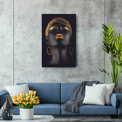 Beautiful African Woman with Golden Hair & Lips - Canvas Wall Art Decor