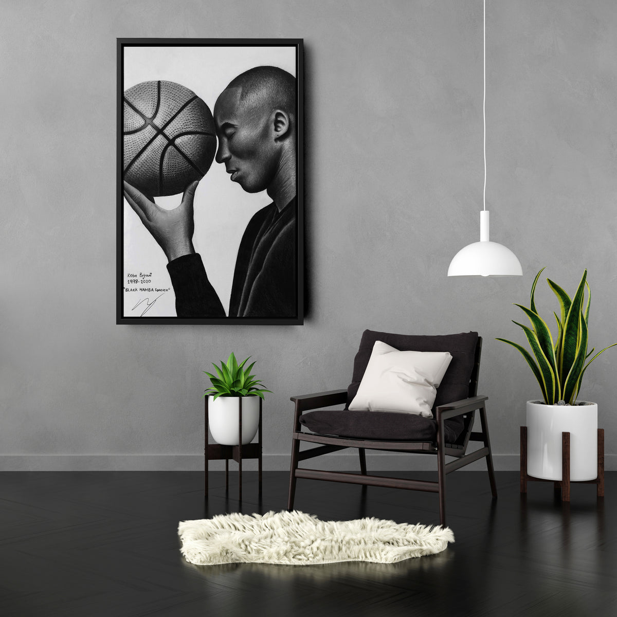 Kobe Bryant Black and White Basketball Canvas Wall Art – Iconic Dunk