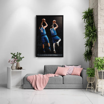 Luka Doncic and Dirk Nowitzki Canvas Art - Dallas Mavericks NBA Decor