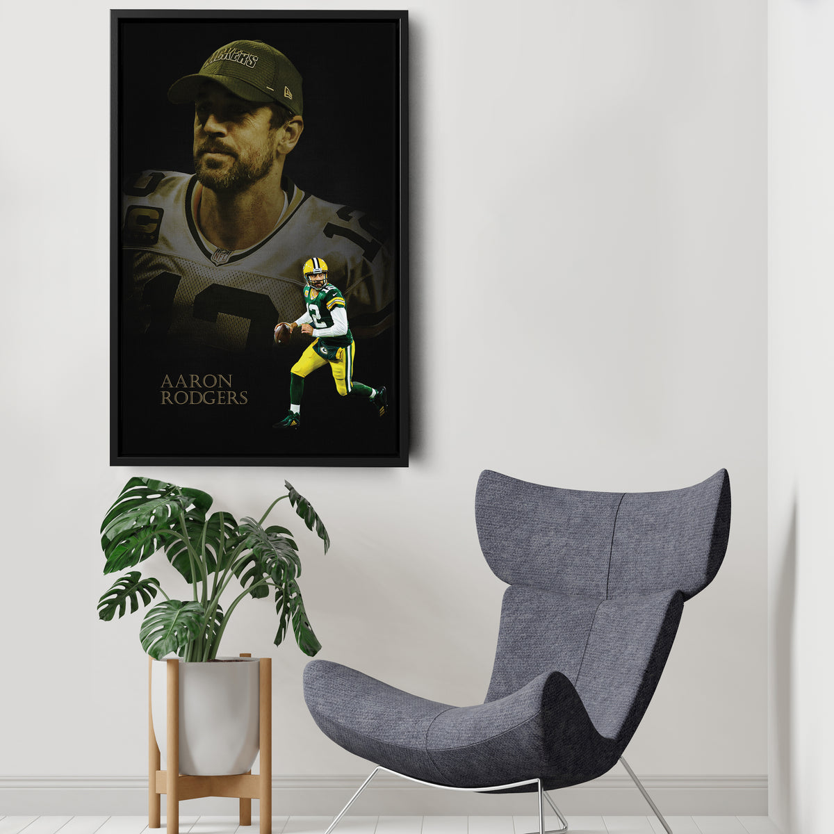 Aaron Rodgers Green Bay Packers NFL Canvas Wall Art - Framed Home Decor