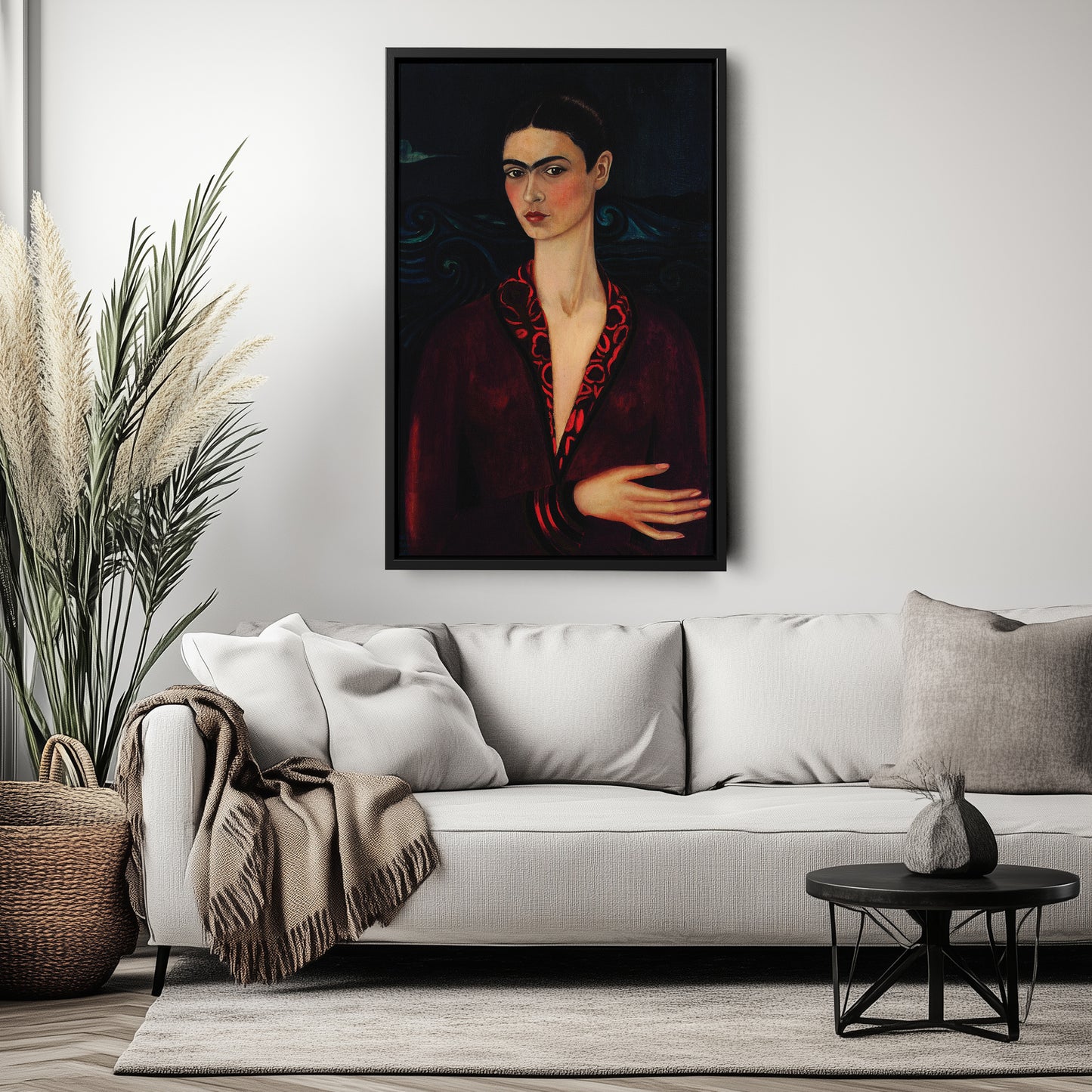 Frida Kahlo Poster with Red Dress Canvas Wall Art Home Decor Framed Art