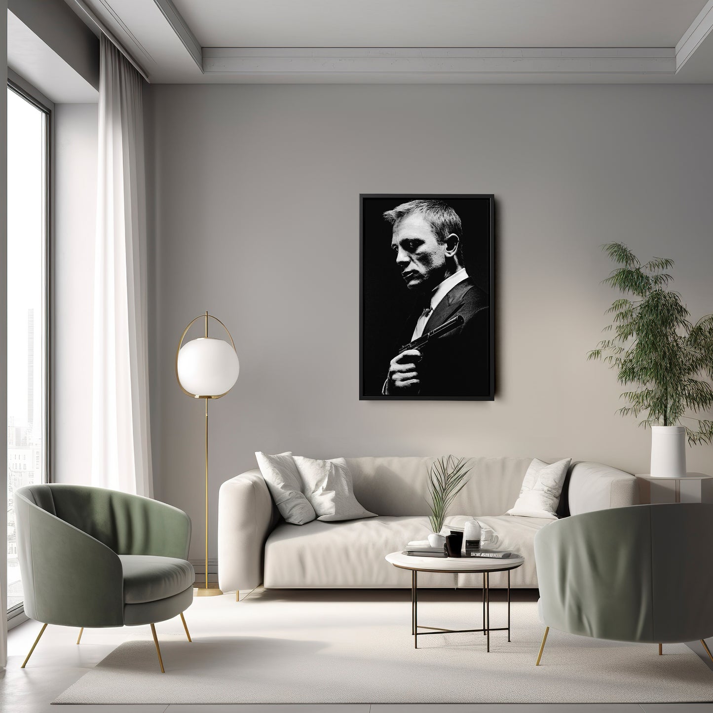 James Bond Black and White Painting Canvas Wall Art – Timeless Spy Decor