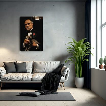 Godfather Marlon Brando Vito Corleone with Cat Canvas Wall Art – Iconic Movie Scene