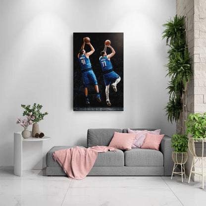 Luka Doncic and Dirk Nowitzki Canvas Art - Dallas Mavericks NBA Decor