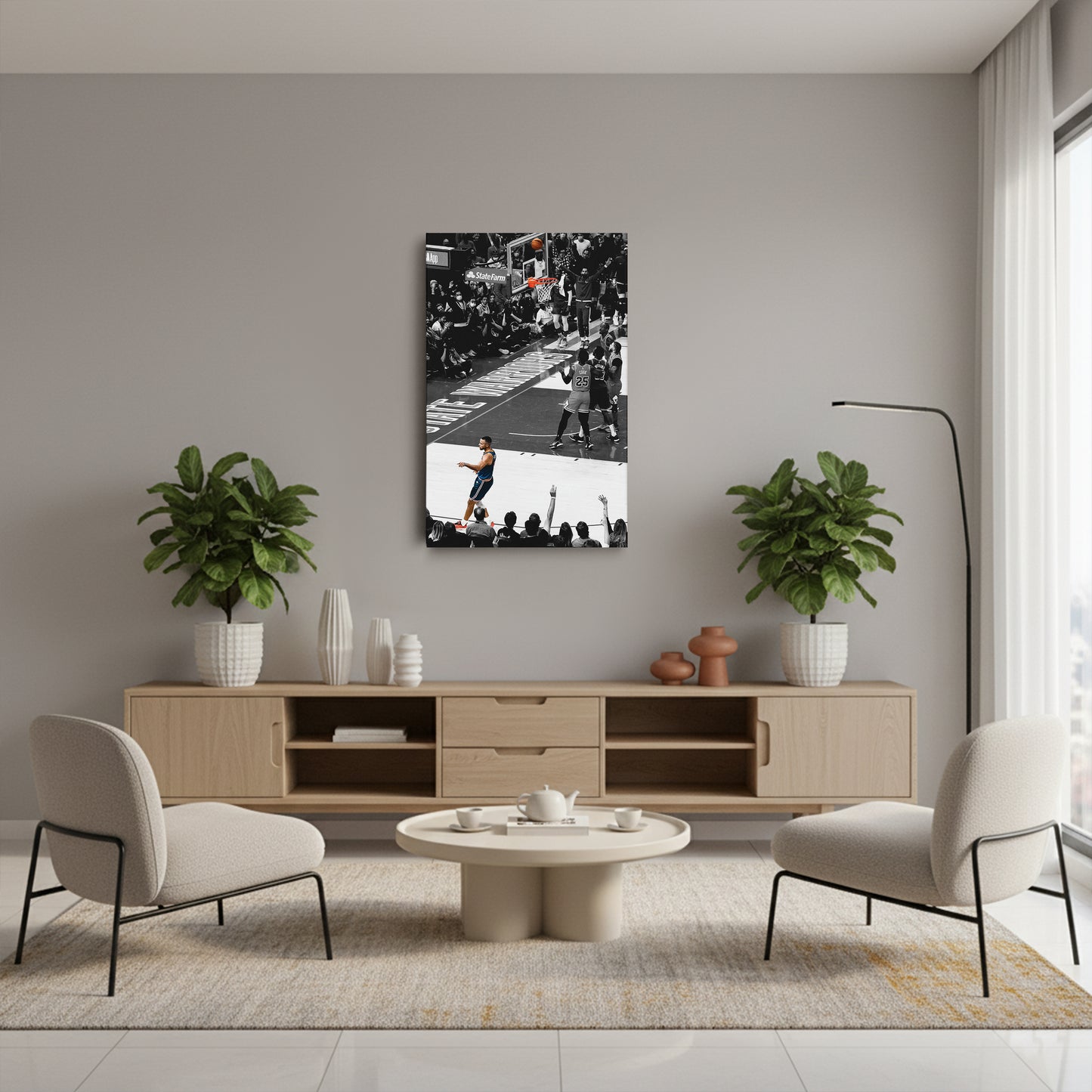 Stephen Curry No-Look Shot Canvas Art - NBA Golden State Warriors Decor