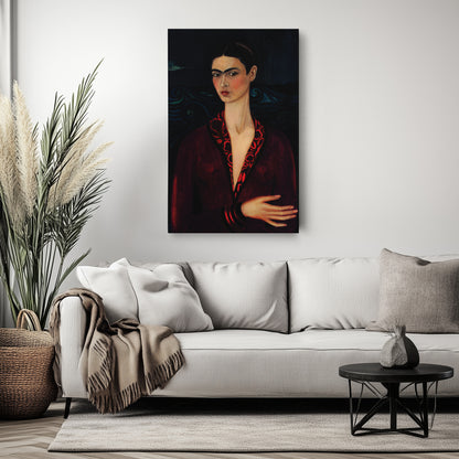 Frida Kahlo Poster with Red Dress Canvas Wall Art Home Decor Framed Art
