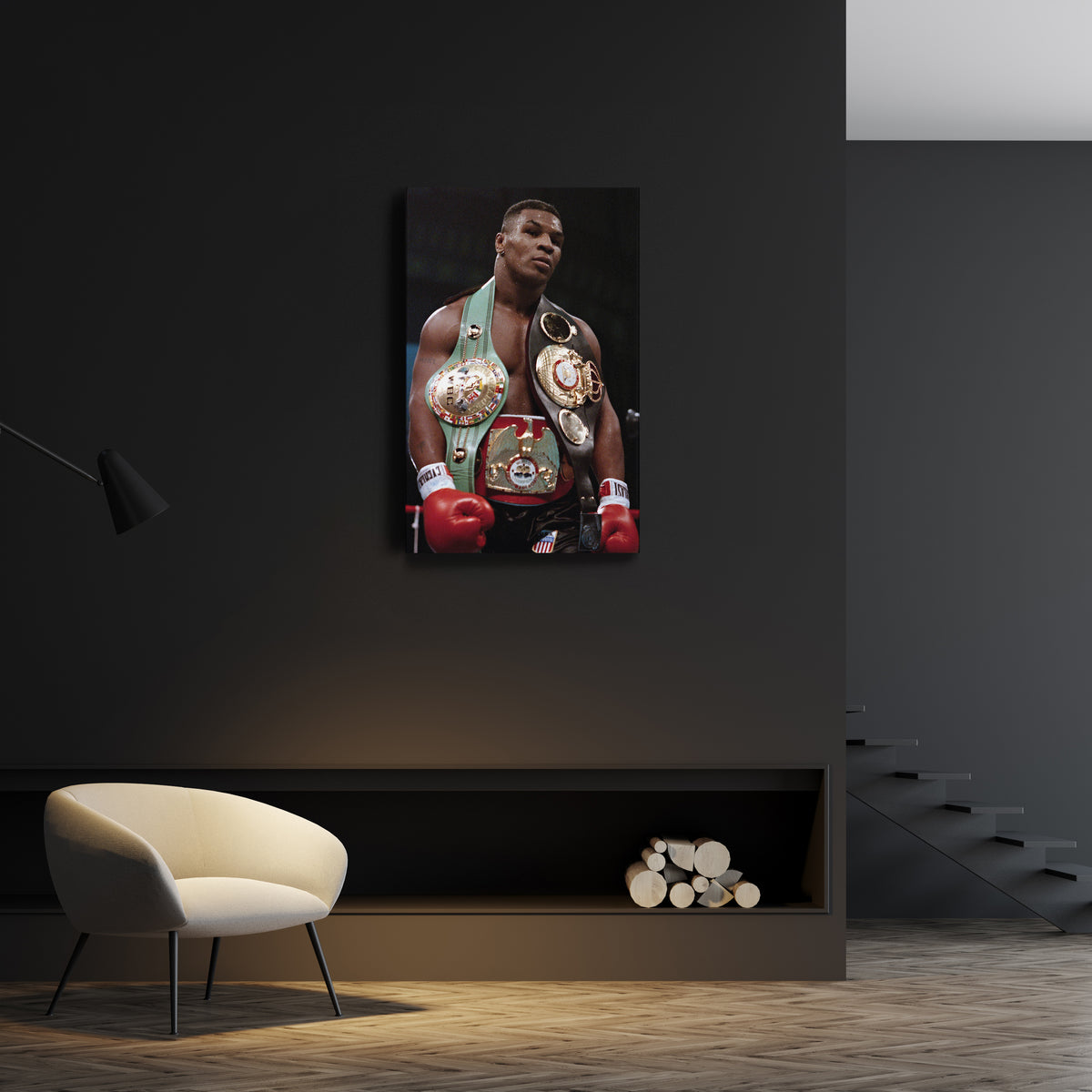 Mike Tyson with Belts Canvas Wall Art – Boxing Champion Home Decor