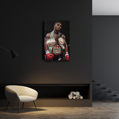 Mike Tyson with Belts Canvas Wall Art – Boxing Champion Home Decor