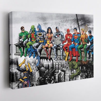 Justice League Lunch Atop a Skyscraper Canvas Wall Art