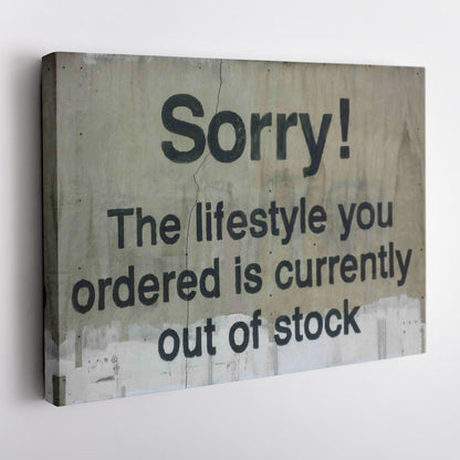 Banksy 'Out of Stock' Quote Canvas Print - Framed Wall Art