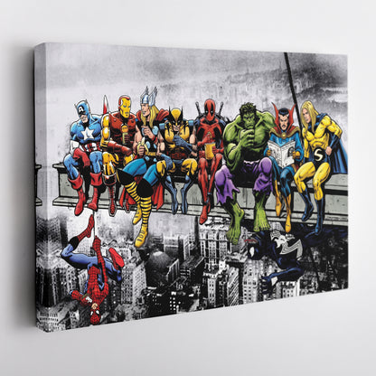 Marvel Superheroes Lunch Atop a Skyscraper Canvas Wall Art