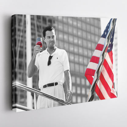 The Wolf of Wall Street with American Flag Canvas Wall Art – Iconic Movie Moment Decor