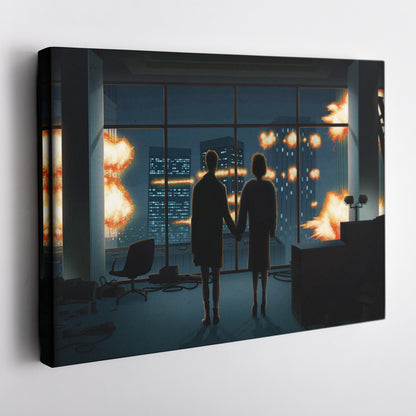 Fight Club Man and Woman Silhouette Canvas Wall Art – Movie Art Decor