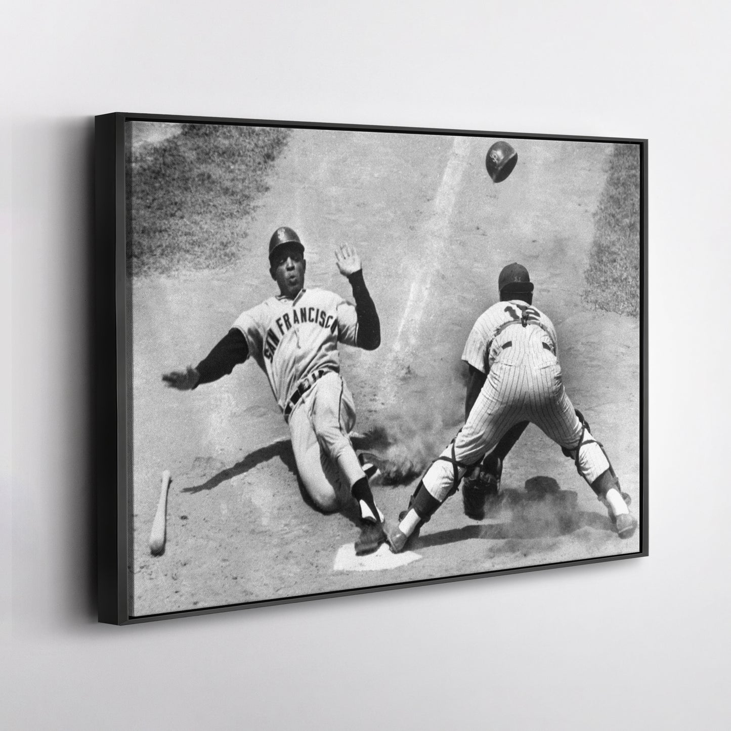 Willie Mays Sliding into Home Plate Canvas Art - MLB Baseball Wall Decor