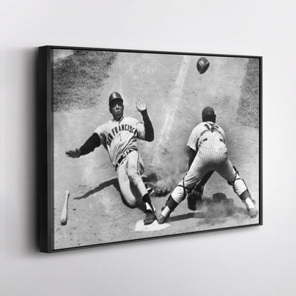 Willie Mays Sliding into Home Plate Canvas Art - MLB Baseball Wall Decor