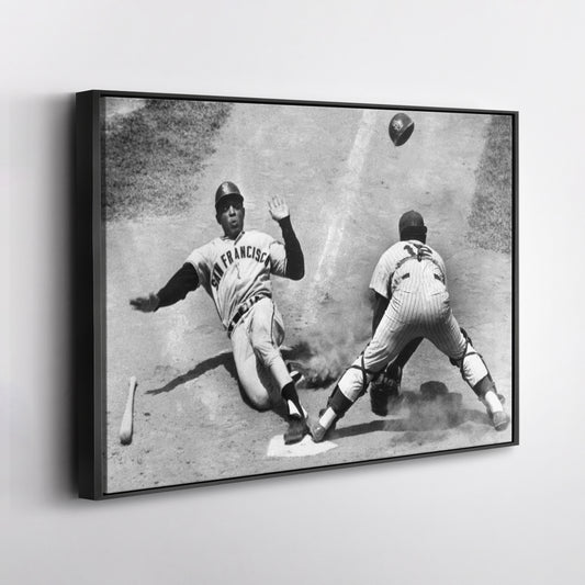 Willie Mays Sliding into Home Plate Canvas Art - MLB Baseball Wall Decor