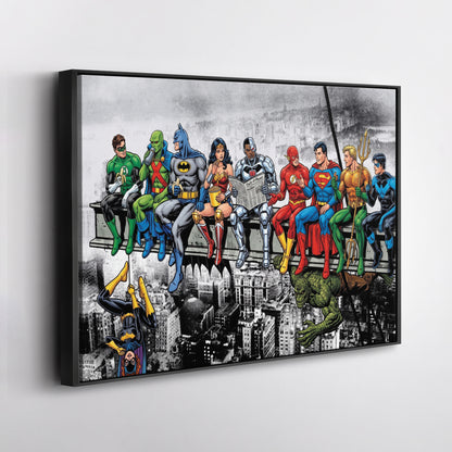 Justice League Lunch Atop a Skyscraper Canvas Wall Art