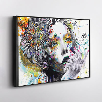 Abstract Painting of Girl with Flowers - Canvas Wall Art Decor