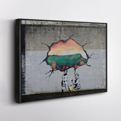 Banksy 'Graffiti Hole Wall' Canvas Print - Framed Wall Art