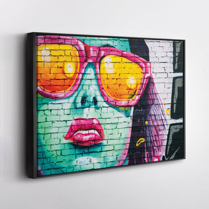 Banksy 'Cool Girl on Wall' Canvas Print - Framed Street Art