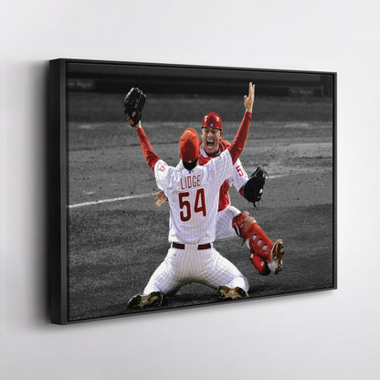 Brad Lidge & Carlos Ruiz Celebrate World Series Victory Canvas Wall Art Decor - MLB Sports Poster