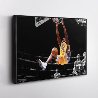 Shaquille O'Neal Dunking Canvas Art - NBA Lakers Sports Poster