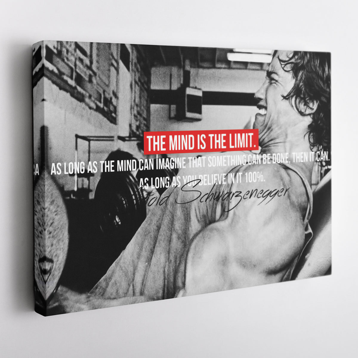 Arnold Schwarzenegger Motivational Quote Canvas Print – Wall Art for Home Office & Fitness Decor