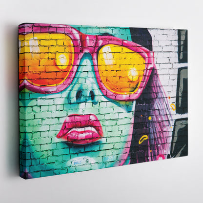 Banksy 'Cool Girl on Wall' Canvas Print - Framed Street Art
