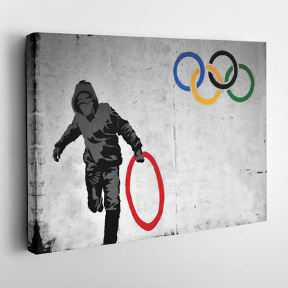 Banksy 'Olympic Ring' Canvas Print - Framed Wall Art