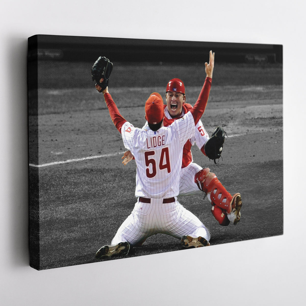 Brad Lidge & Carlos Ruiz Celebrate World Series Victory Canvas Wall Art Decor - MLB Sports Poster