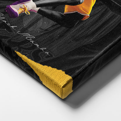 Kobe Bryant Basketball Black Background Canvas Wall Art – NBA Star Print