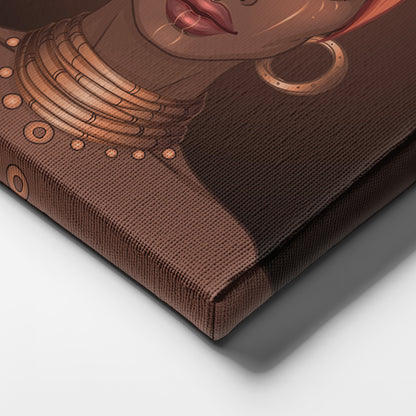 African American Woman with Glossy Lips & Turban - Canvas Wall Art