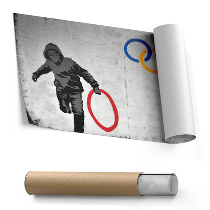 Banksy 'Olympic Ring' Canvas Print - Framed Wall Art