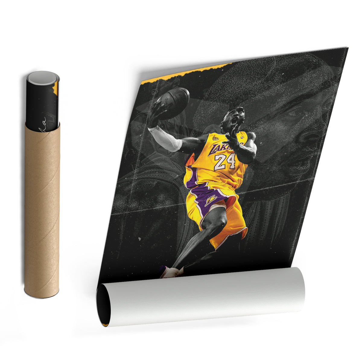Kobe Bryant Basketball Black Background Canvas Wall Art – NBA Star Print