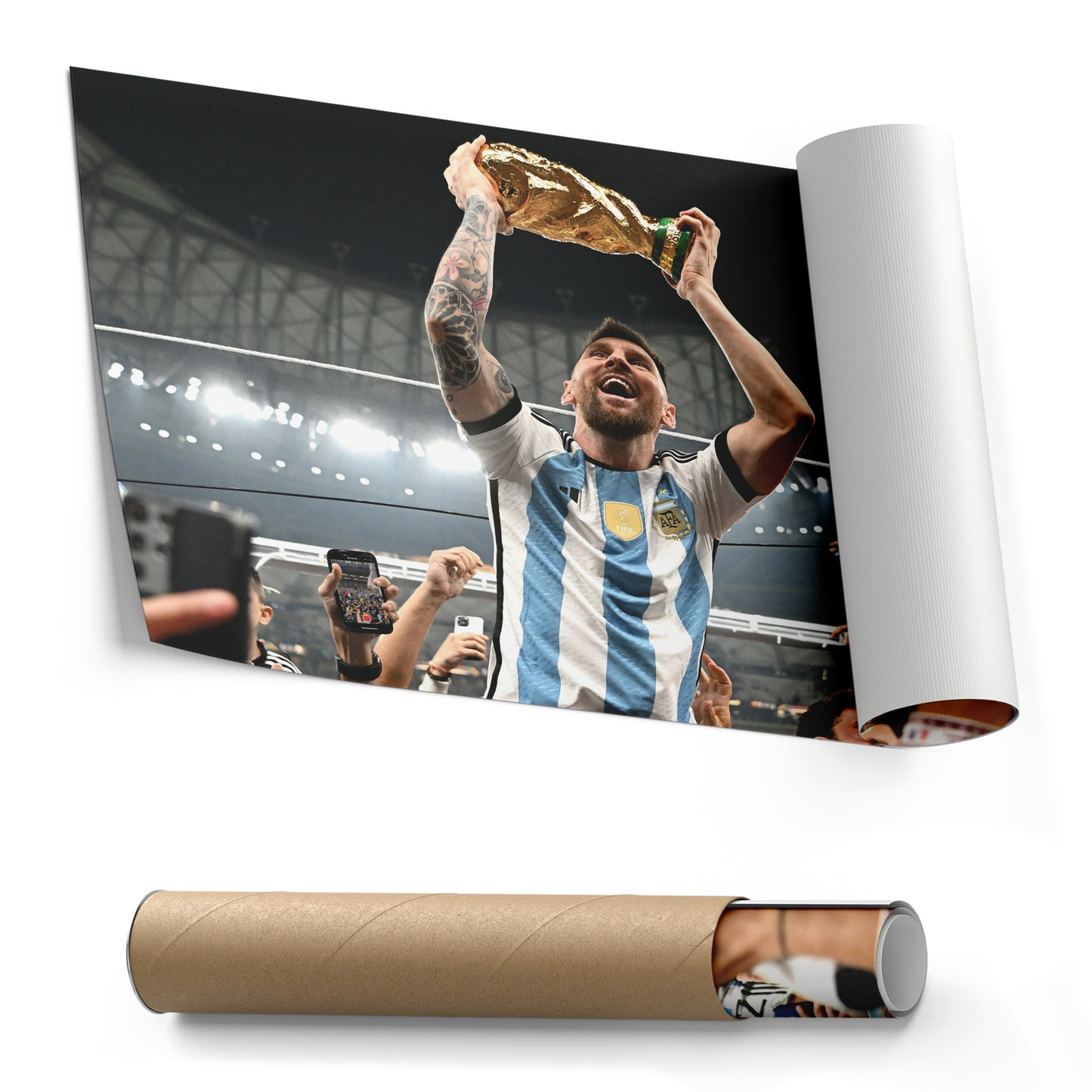 Lionel Messi Historic World Cup Trophy Canvas Art - Soccer Wall Decor Poster