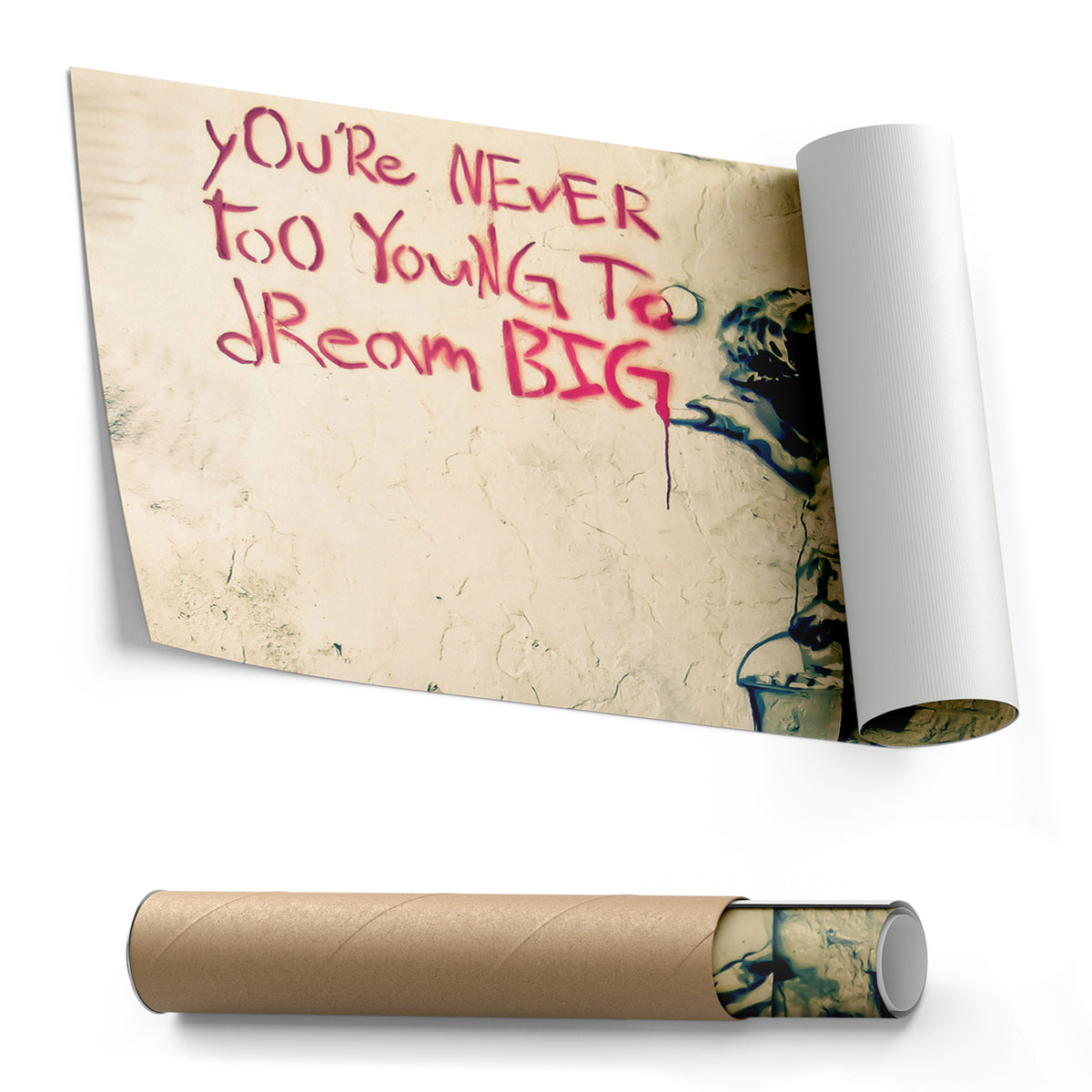 Banksy 'You Are Never Too Young to Dream Big' Quote Canvas Print - Framed Wall Art