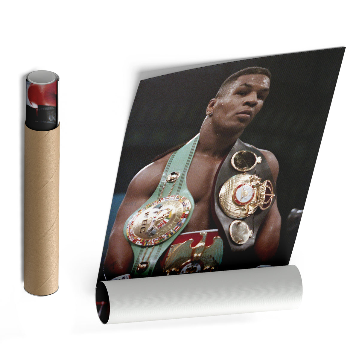 Mike Tyson with Belts Canvas Wall Art – Boxing Champion Home Decor