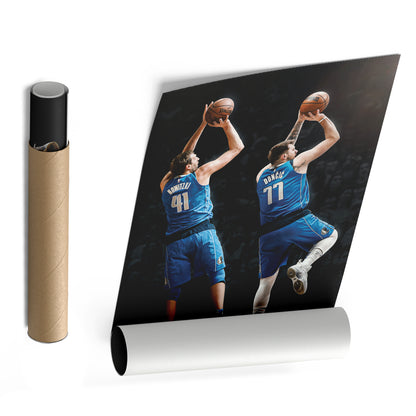 Luka Doncic and Dirk Nowitzki Canvas Art - Dallas Mavericks NBA Decor