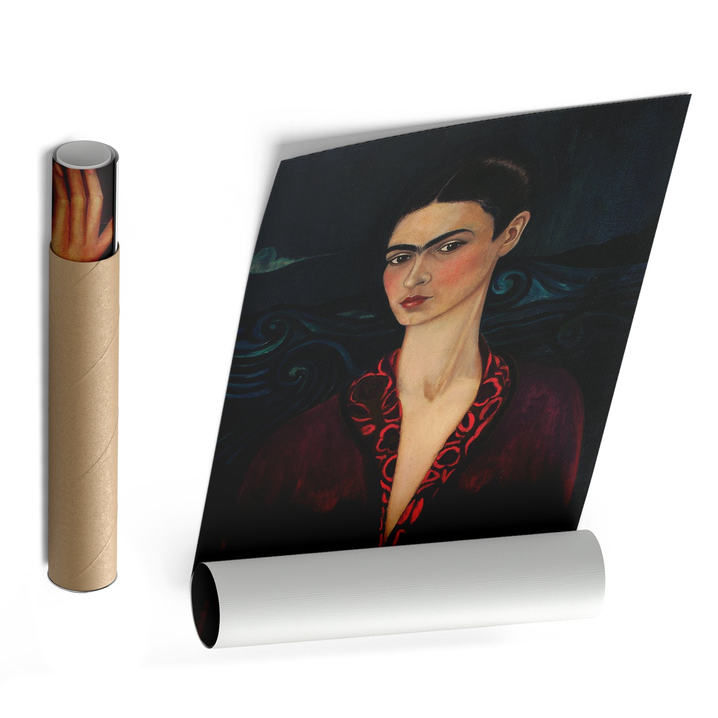 Frida Kahlo Red Dress Canvas Wall Art – Vibrant Painter's Portrait