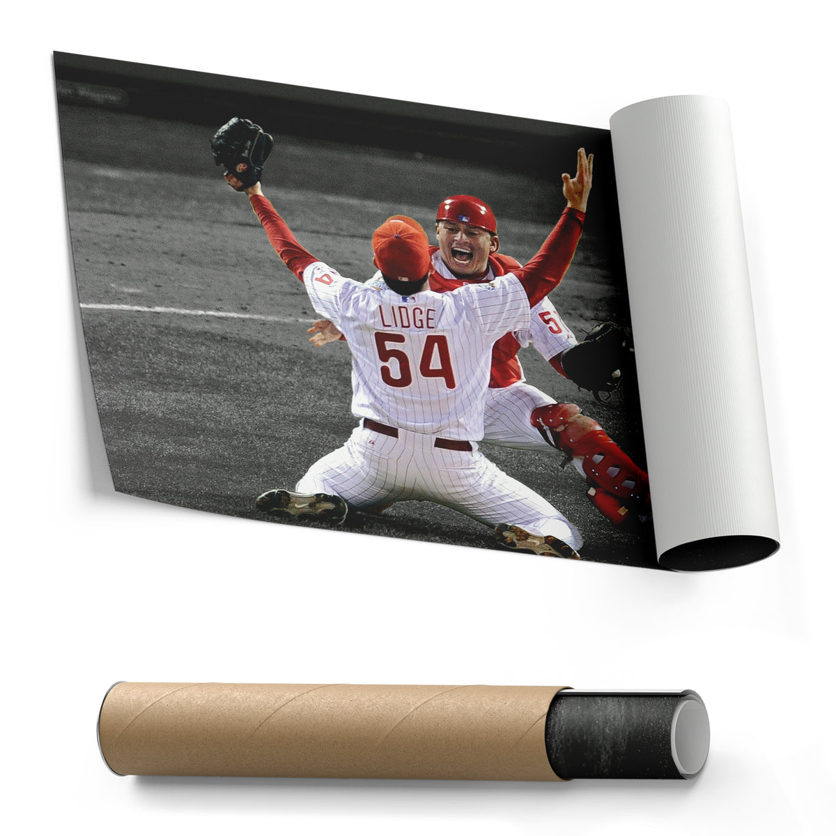 Brad Lidge & Carlos Ruiz Celebrate World Series Victory Canvas Wall Art Decor - MLB Sports Poster