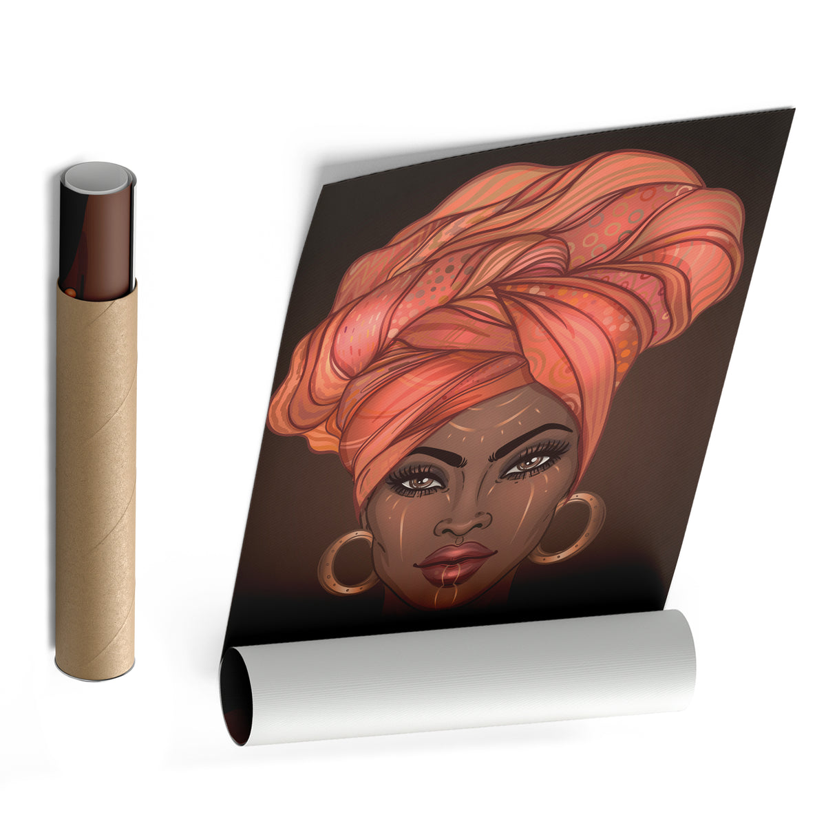 African American Woman with Glossy Lips & Turban - Canvas Wall Art